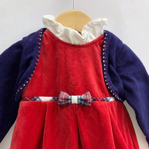 Mayoral Newborn 75cm 6-9M Red Velvet Holiday Dress & Navy Cardigan Baby Girl - Picture 3 of 6